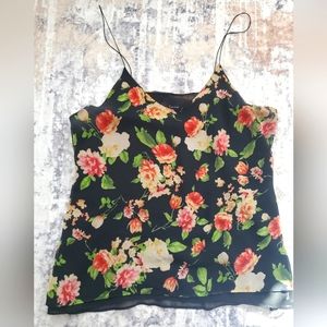 Lumiere Thin Strap Floral Tank Camisole Dressy Silky Overlay Size Medium
